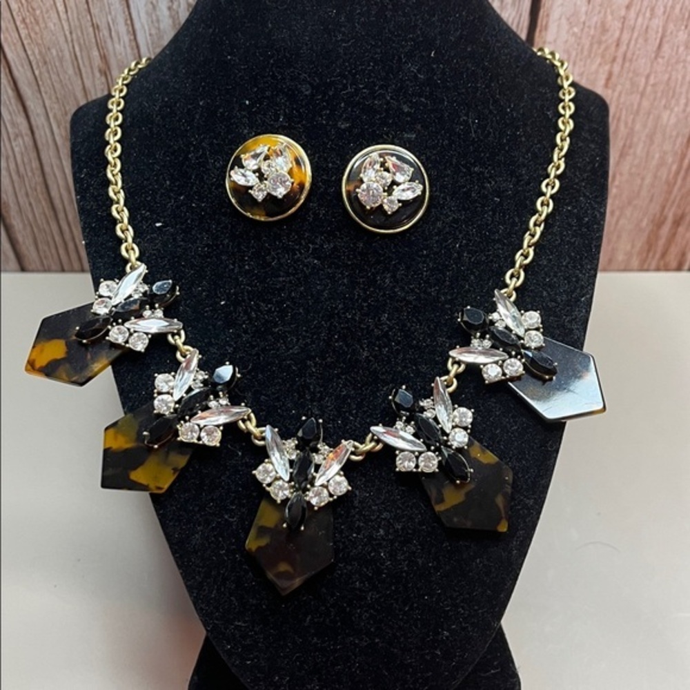Vintage J Crew Gold Tone Statement Necklace/ earrings  Faux Tiger-eye